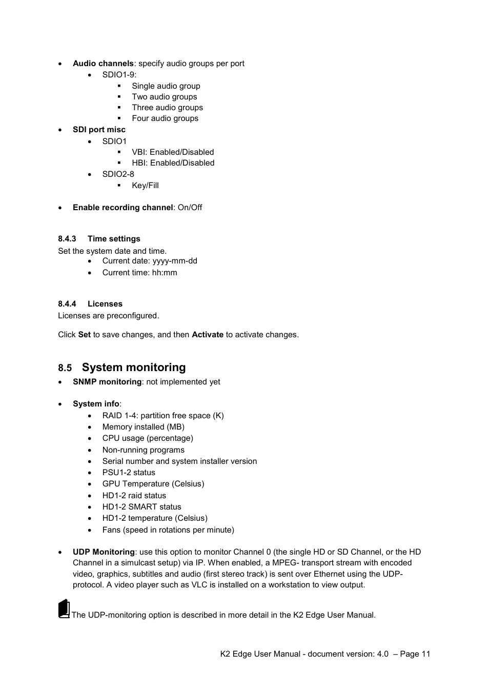 3 time settings, 5 system monitoring, System monitoring | Grass Valley K2 Edge User Manual v.4.0 User Manual | Page 11 / 26