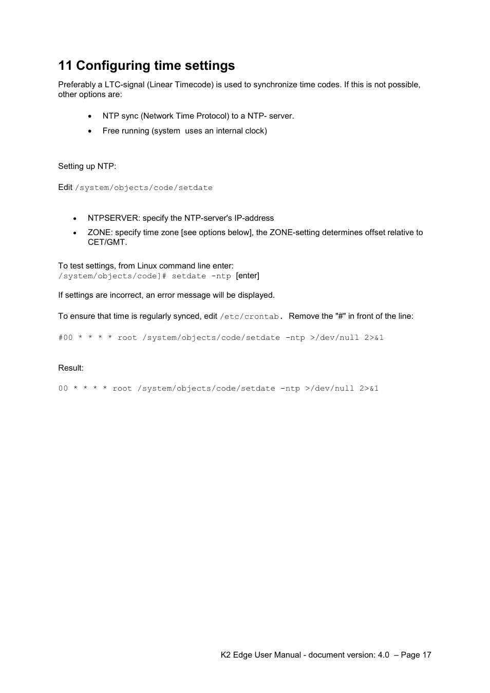 11 configuring time settings, Configuring time settings | Grass Valley K2 Edge User Manual v.4.0 User Manual | Page 17 / 26