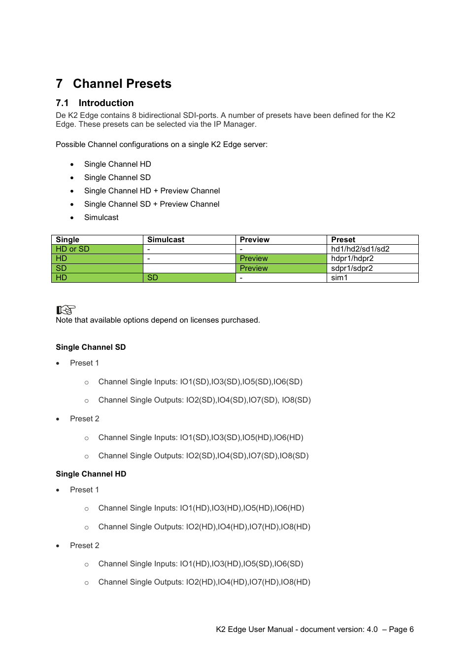 Channel presets, Introduction, 7 channel presets | 1 introduction | Grass Valley K2 Edge User Manual v.4.0 User Manual | Page 6 / 26