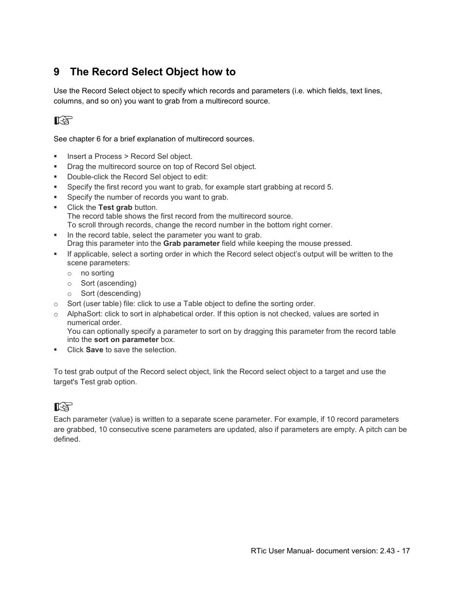 9 the record select object how to, The record select object how to | Grass Valley RTic v.2.43 User Manual | Page 17 / 63