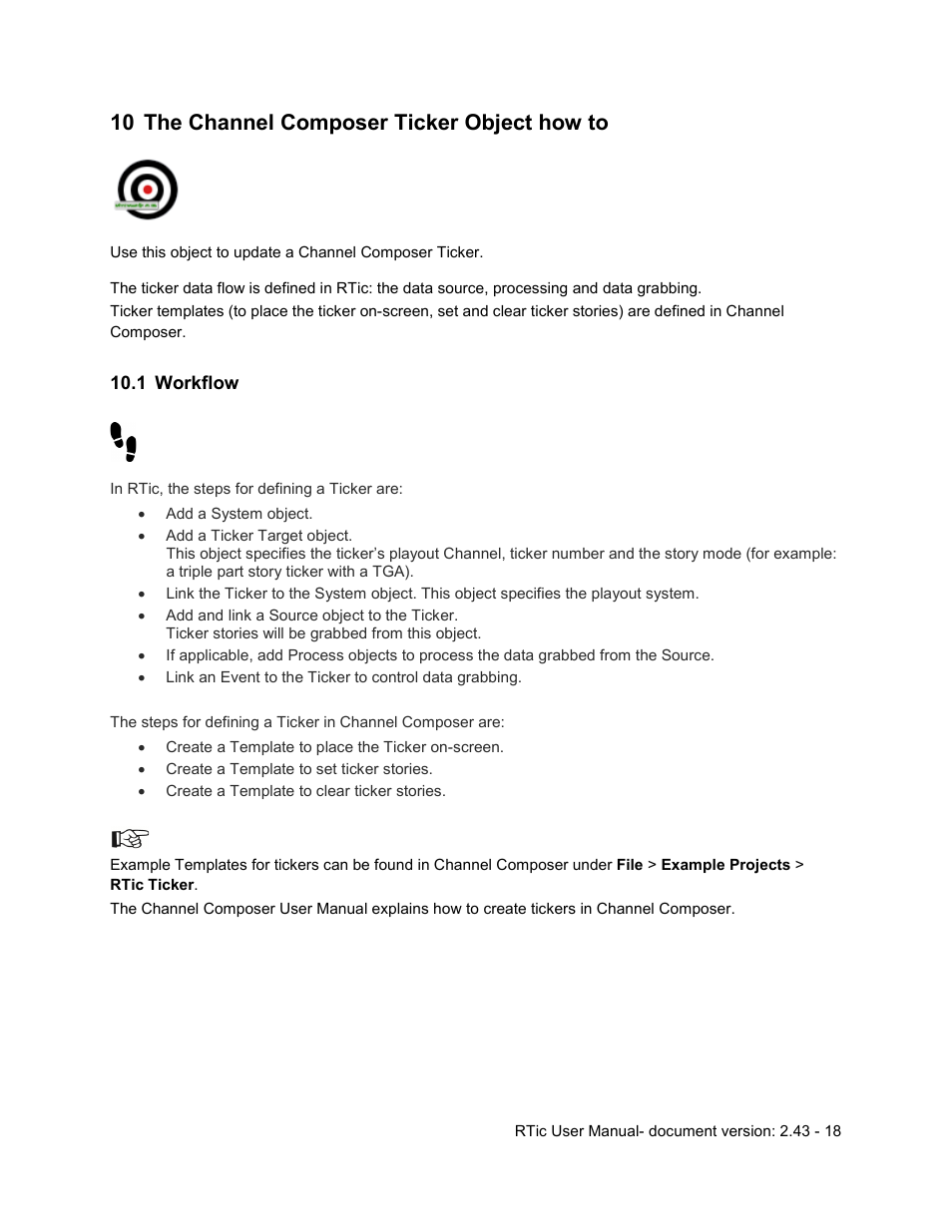 10 the channel composer ticker object how to, 1 workflow, The channel composer ticker object how to | Workflow | Grass Valley RTic v.2.43 User Manual | Page 18 / 63