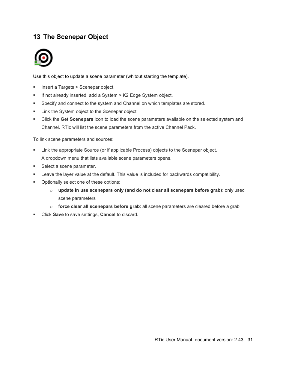 13 the scenepar object, The scenepar object | Grass Valley RTic v.2.43 User Manual | Page 31 / 63