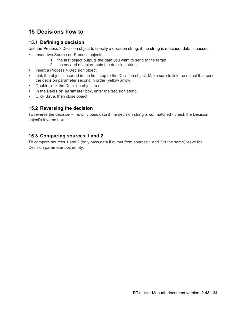 15 decisions how to, 1 defining a decision, 2 reversing the decision | 3 comparing sources 1 and 2, Decisions how to, Defining a decision, Reversing the decision, Comparing sources 1 and 2 | Grass Valley RTic v.2.43 User Manual | Page 34 / 63