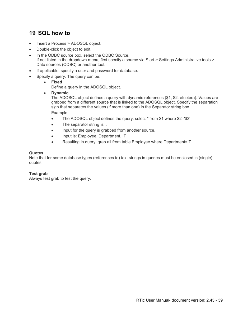 19 sql how to, Sql how to | Grass Valley RTic v.2.43 User Manual | Page 39 / 63