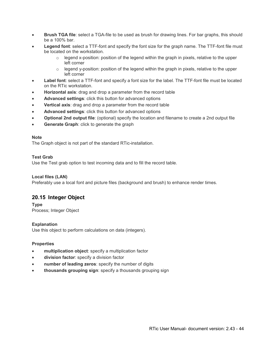 15 integer object, Integer object | Grass Valley RTic v.2.43 User Manual | Page 44 / 63