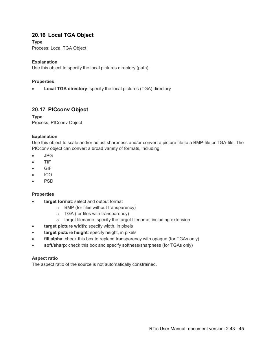 16 local tga object, 17 picconv object, Local tga object | Picconv object | Grass Valley RTic v.2.43 User Manual | Page 45 / 63