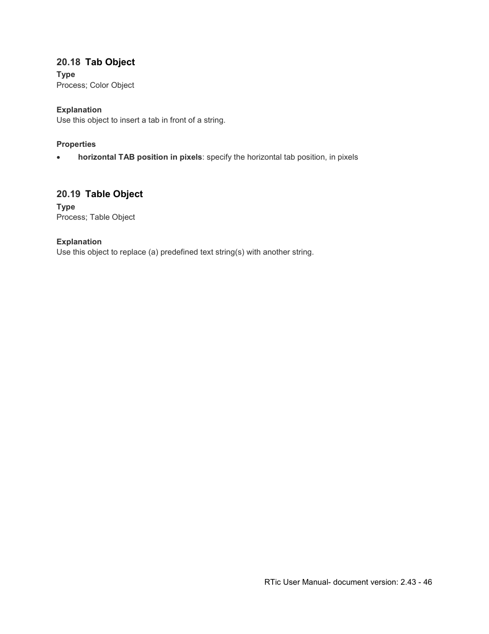 18 tab object, 19 table object, Tab object | Table object | Grass Valley RTic v.2.43 User Manual | Page 46 / 63