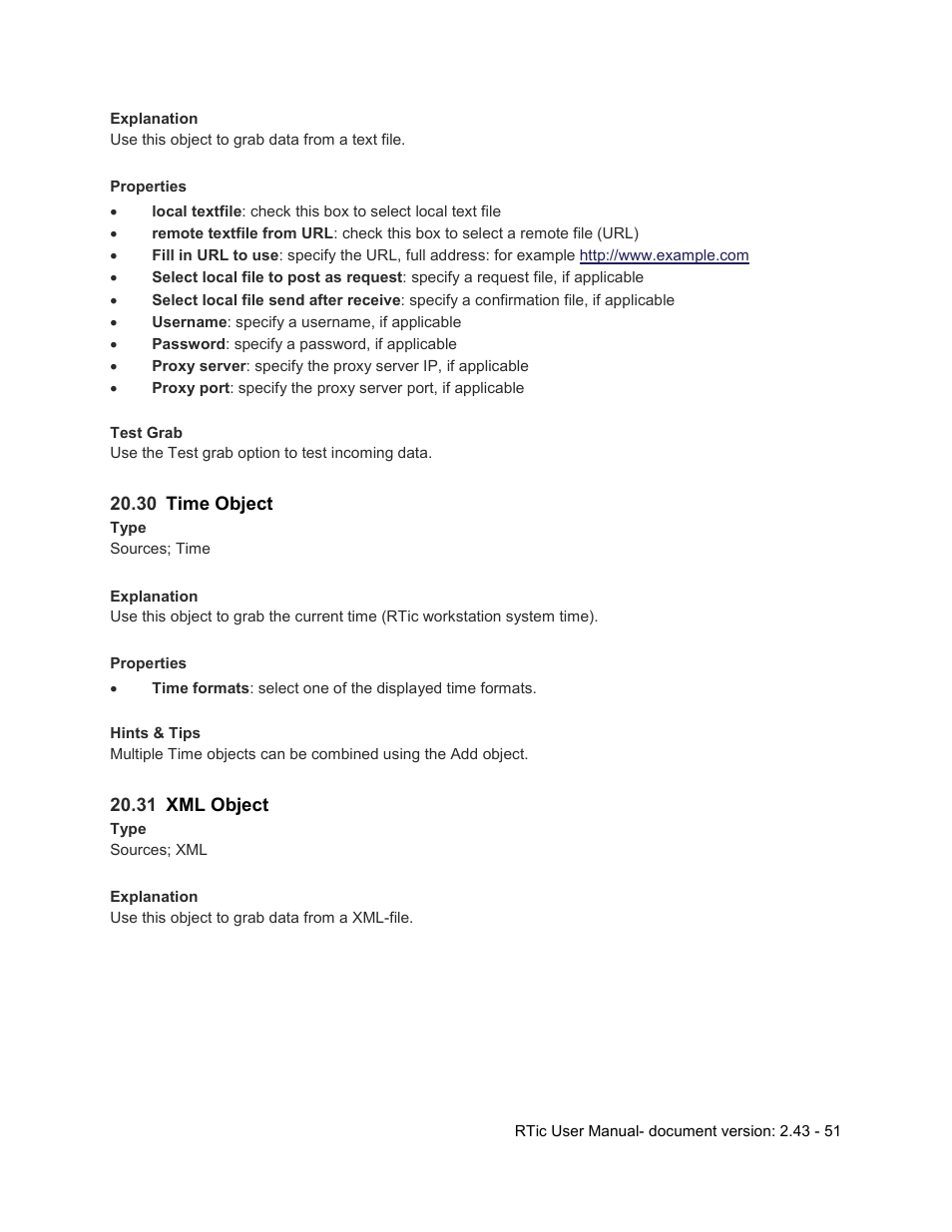 30 time object, 31 xml object, Time object | Xml object | Grass Valley RTic v.2.43 User Manual | Page 51 / 63