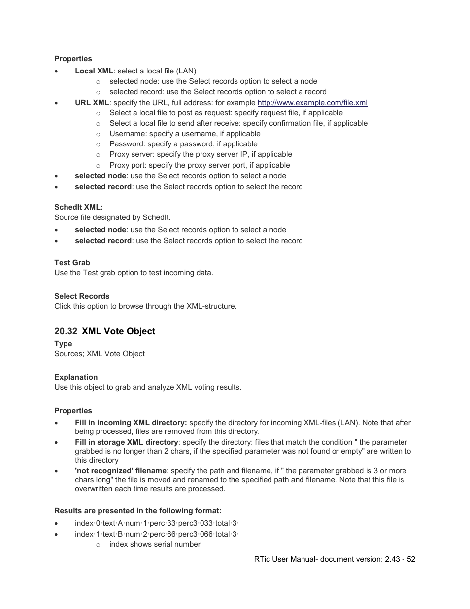 32 xml vote object, Xml vote object | Grass Valley RTic v.2.43 User Manual | Page 52 / 63