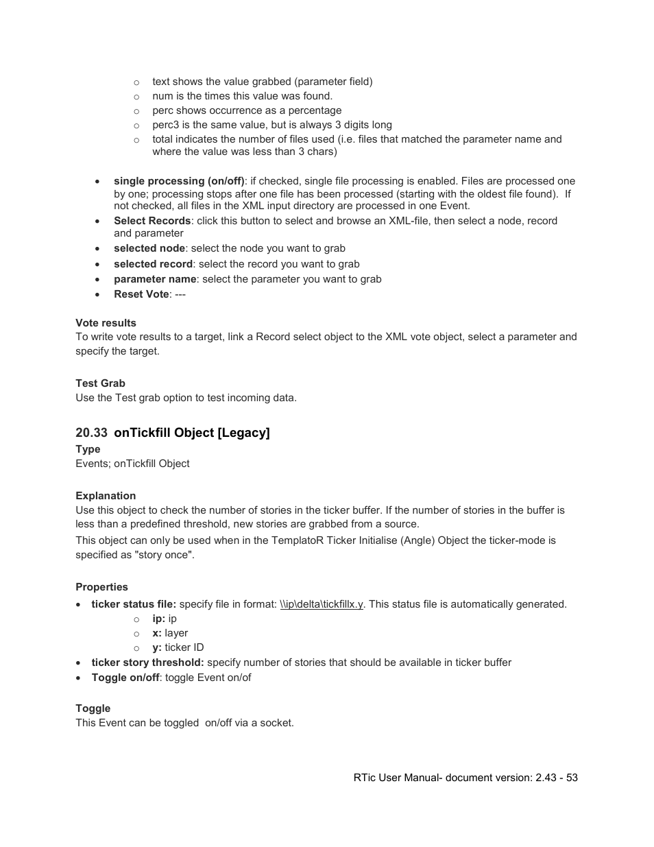 33 ontickfill object [legacy, Ontickfill object [legacy | Grass Valley RTic v.2.43 User Manual | Page 53 / 63