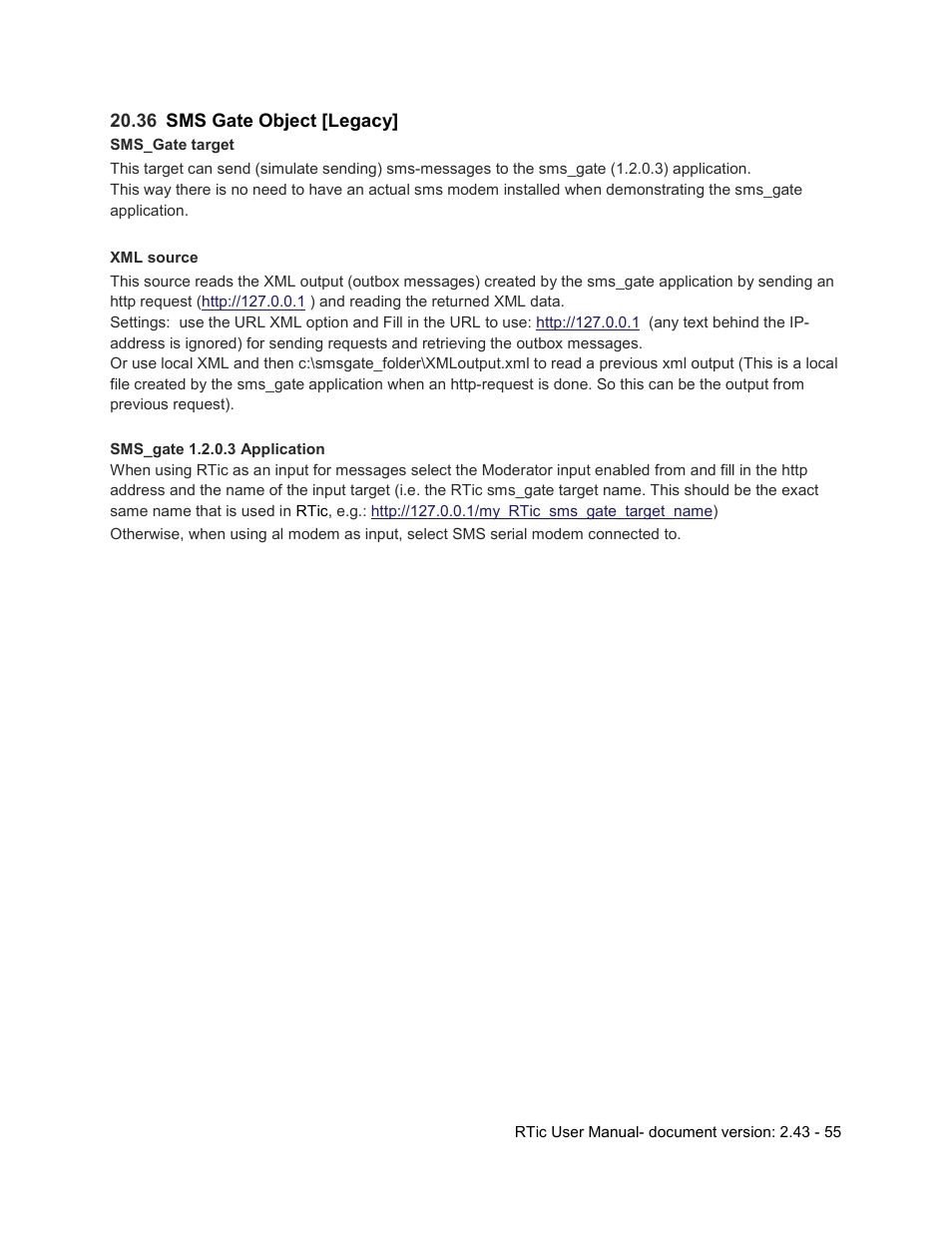 36 sms gate object [legacy, Sms gate object [legacy | Grass Valley RTic v.2.43 User Manual | Page 55 / 63