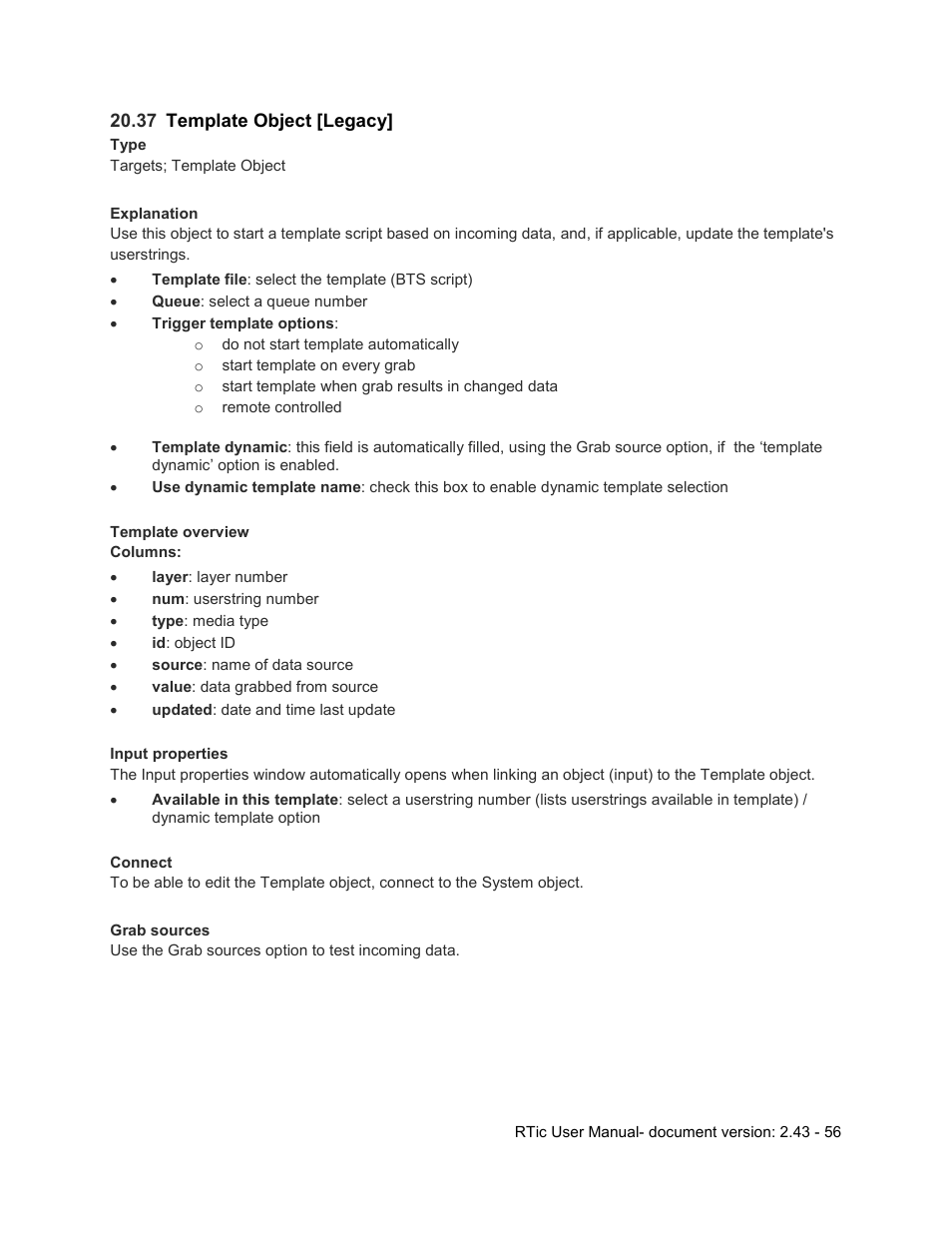 37 template object [legacy, Template object [legacy | Grass Valley RTic v.2.43 User Manual | Page 56 / 63