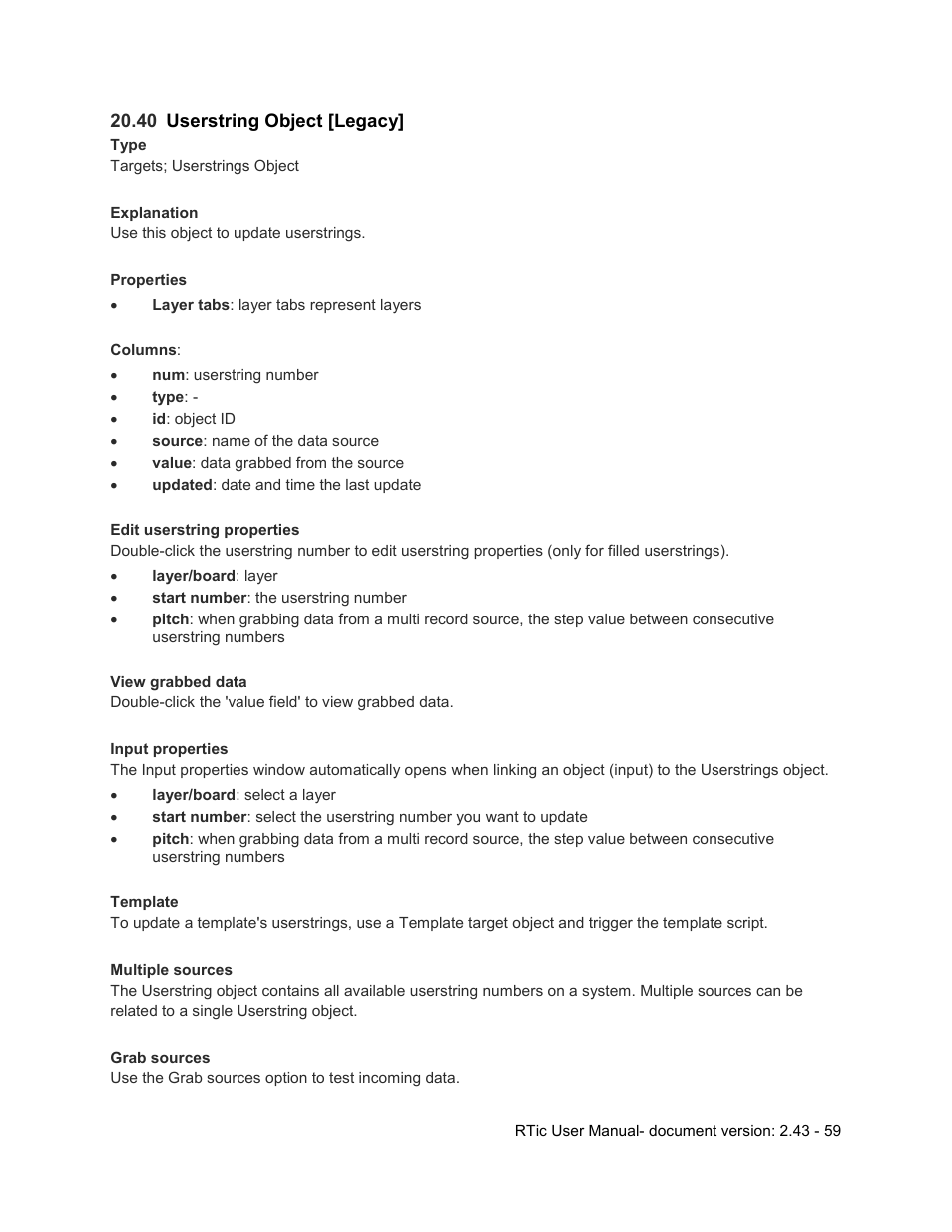 40 userstring object [legacy, Userstring object [legacy | Grass Valley RTic v.2.43 User Manual | Page 59 / 63