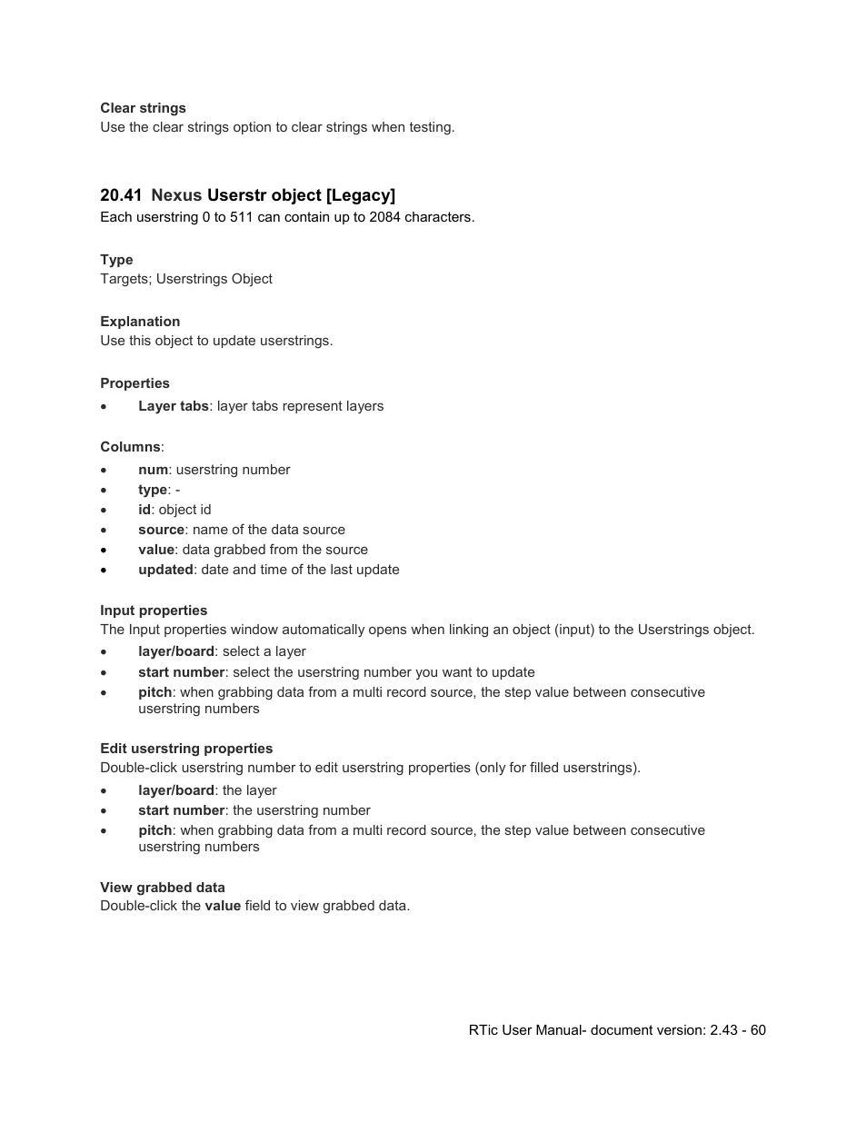 41 nexus userstr object [legacy, Nexus userstr object [legacy | Grass Valley RTic v.2.43 User Manual | Page 60 / 63