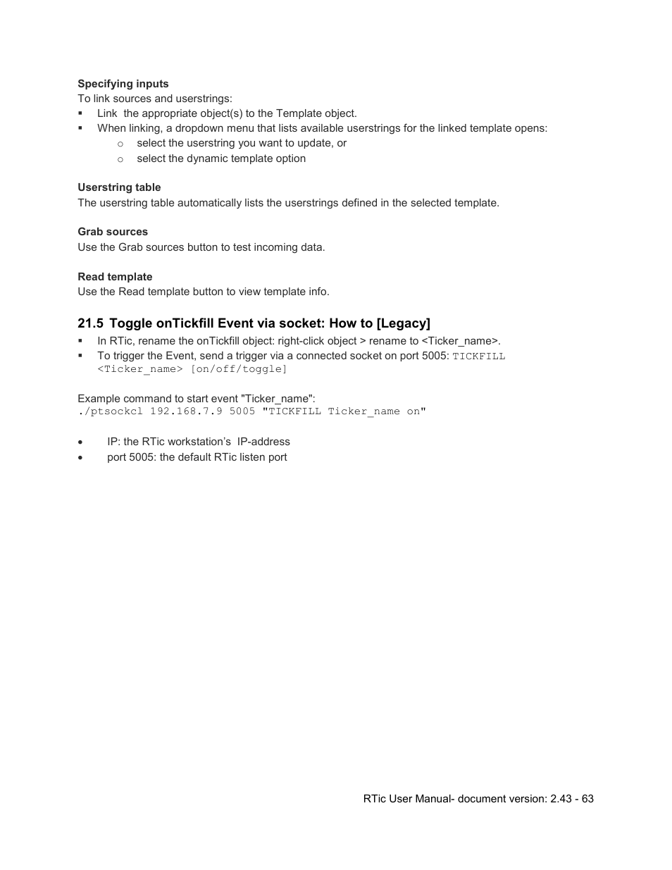 Toggle ontickfill event via socket: how to [legacy | Grass Valley RTic v.2.43 User Manual | Page 63 / 63