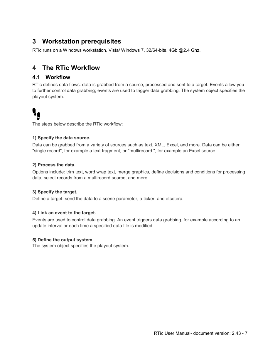 3 workstation prerequisites, 4 the rtic workflow, 1 workflow | Workstation prerequisites, The rtic workflow, Workflow, 4the rtic workflow | Grass Valley RTic v.2.43 User Manual | Page 7 / 63