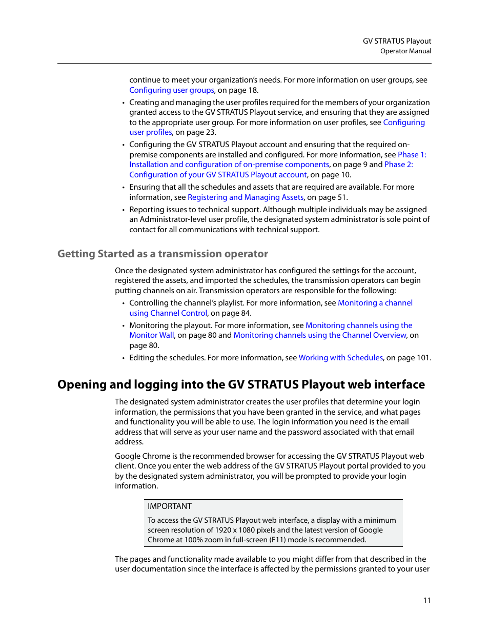 Getting started as a transmission operator | Grass Valley GV STRATUS Playout v.2.0 User Manual | Page 11 / 141