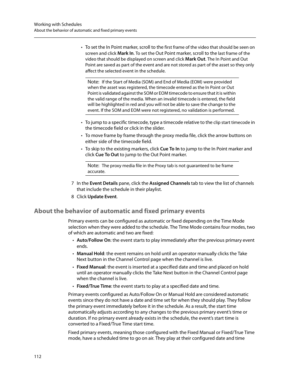 About the, Behavior of automatic and fixed primary events, About the behavior | Of automatic and fixed primary events | Grass Valley GV STRATUS Playout v.2.0 User Manual | Page 112 / 141