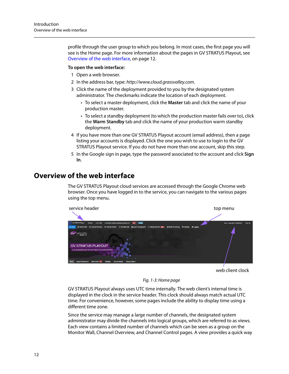 Overview of the web interface | Grass Valley GV STRATUS Playout v.2.0 User Manual | Page 12 / 141