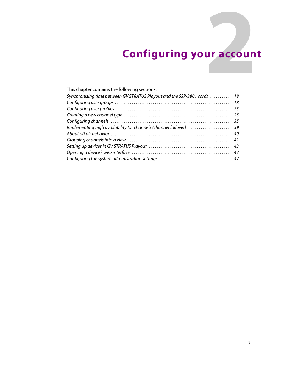 Configuring your account, Configuring your, Account | Grass Valley GV STRATUS Playout v.2.0 User Manual | Page 17 / 141