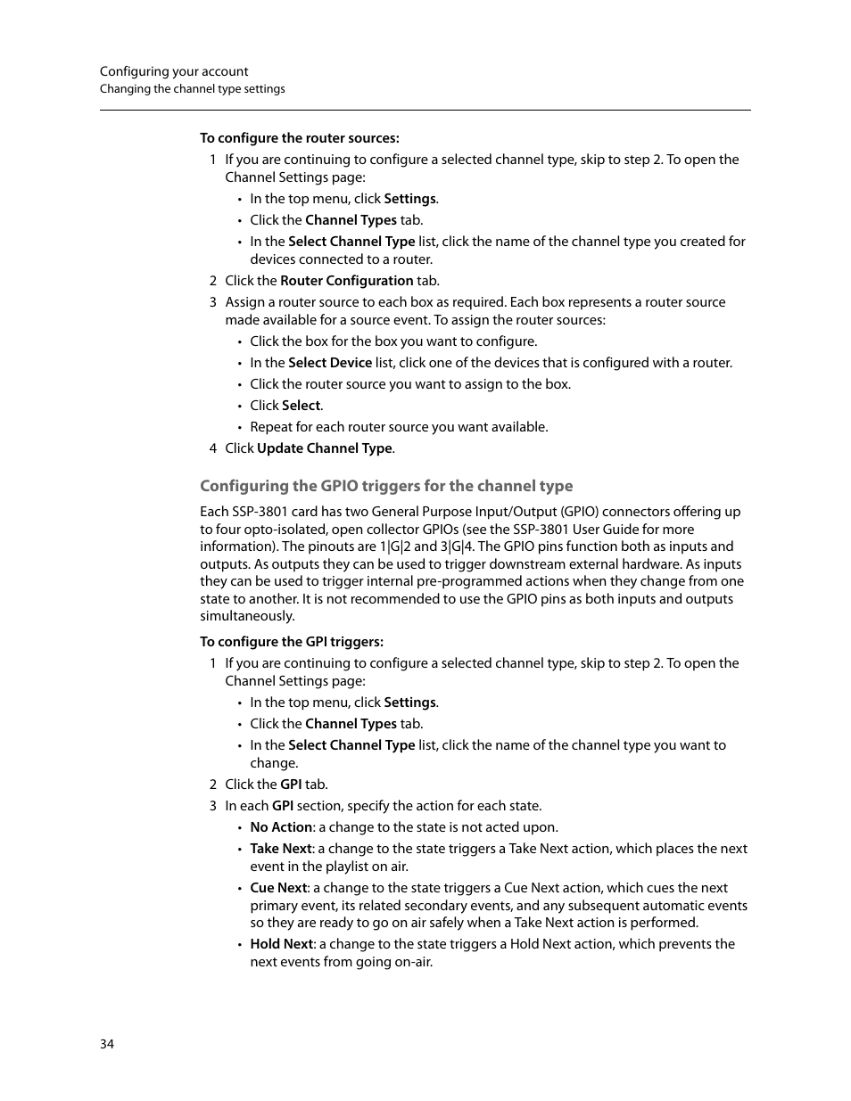 Configuring the gpio triggers for the channel type, With, Configuring the gpio triggers | For the channel type | Grass Valley GV STRATUS Playout v.2.0 User Manual | Page 34 / 141