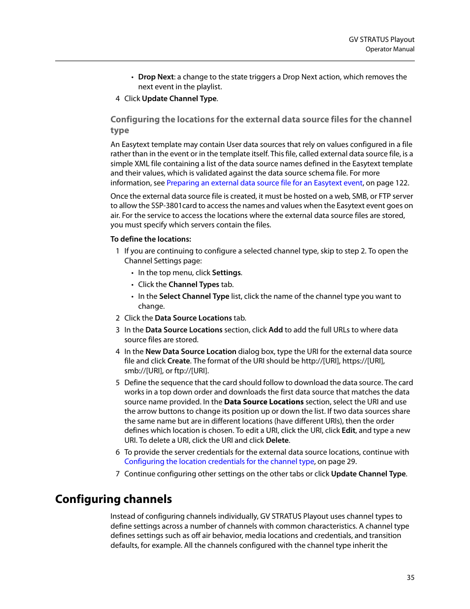 Configuring channels, With, Type | Grass Valley GV STRATUS Playout v.2.0 User Manual | Page 35 / 141