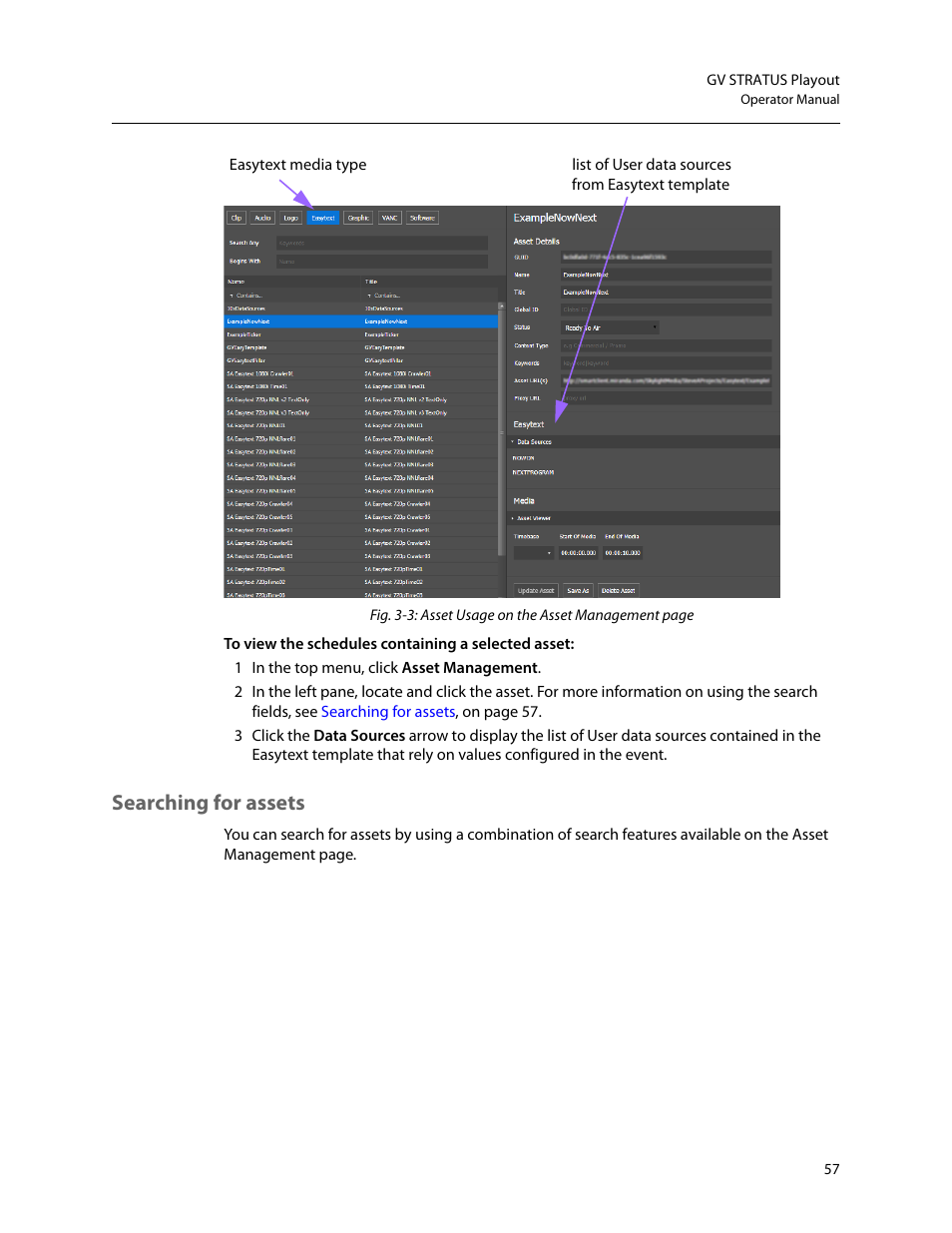Searching for assets | Grass Valley GV STRATUS Playout v.2.0 User Manual | Page 57 / 141