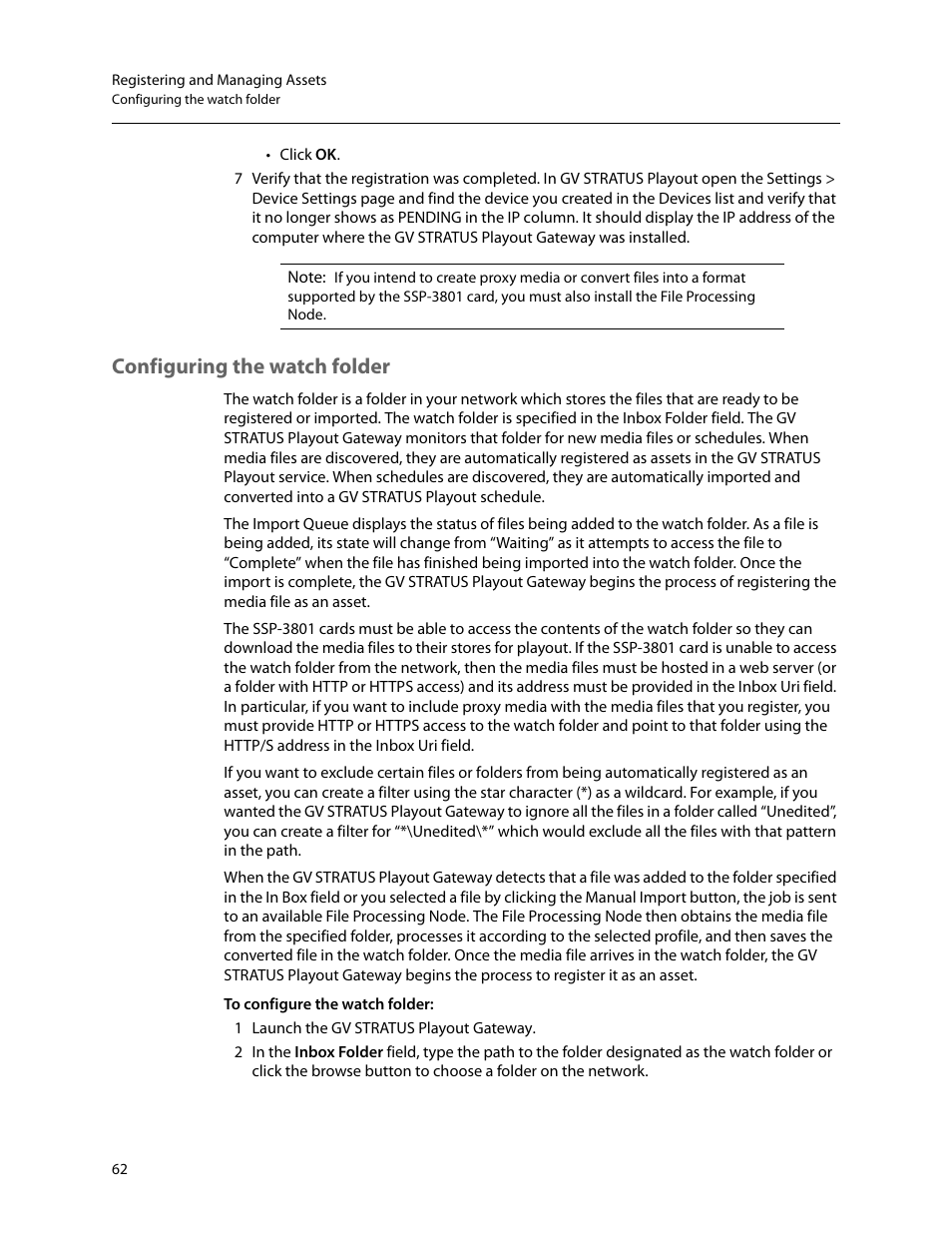 Configuring the watch folder | Grass Valley GV STRATUS Playout v.2.0 User Manual | Page 62 / 141