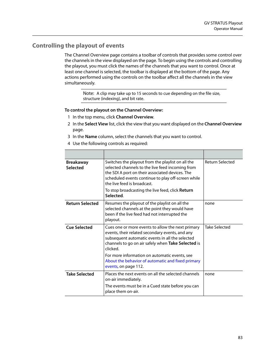 Controlling the playout of events | Grass Valley GV STRATUS Playout v.2.0 User Manual | Page 83 / 141