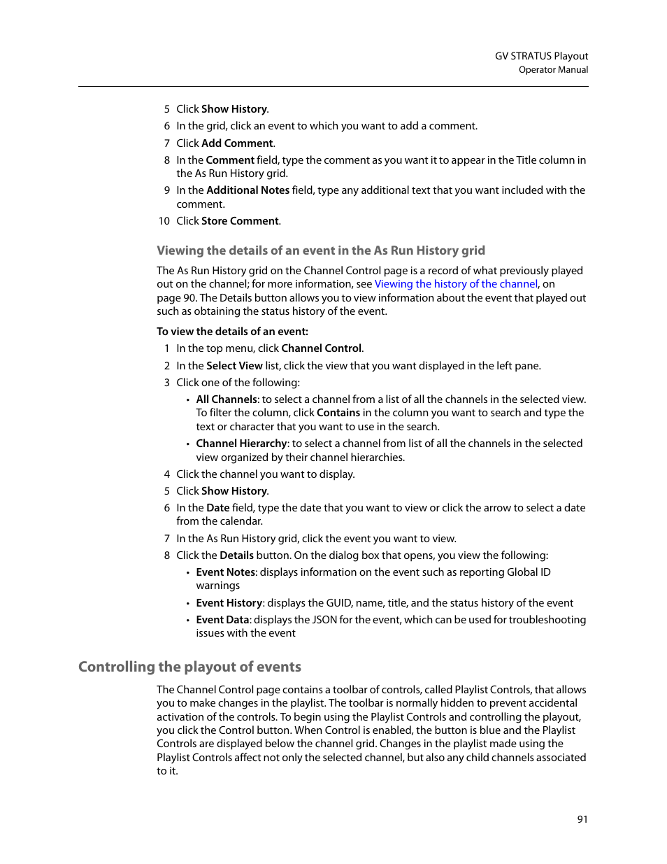 Controlling the playout of events | Grass Valley GV STRATUS Playout v.2.0 User Manual | Page 91 / 141
