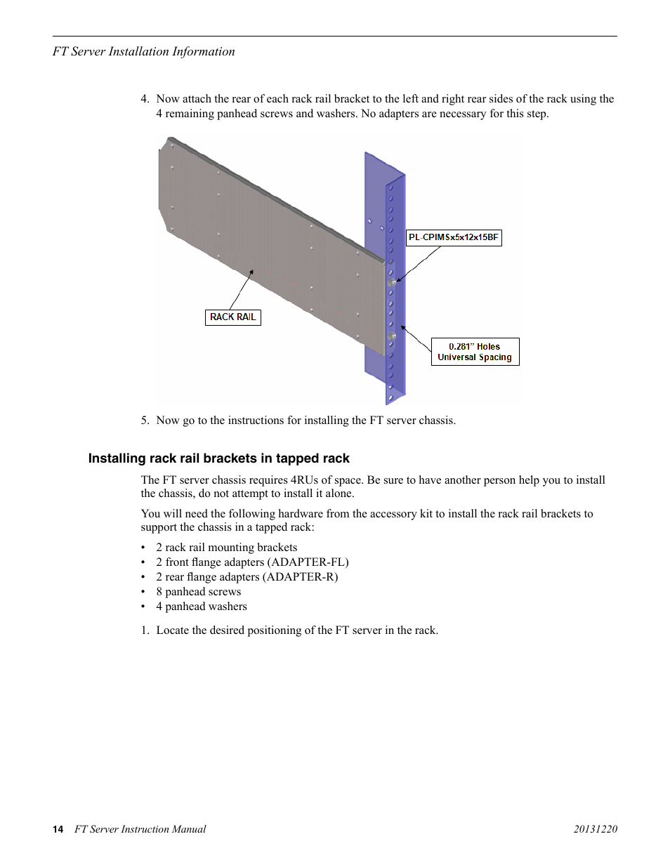 Installing rack rail brackets in tapped rack | Grass Valley FT Server User Manual | Page 14 / 96