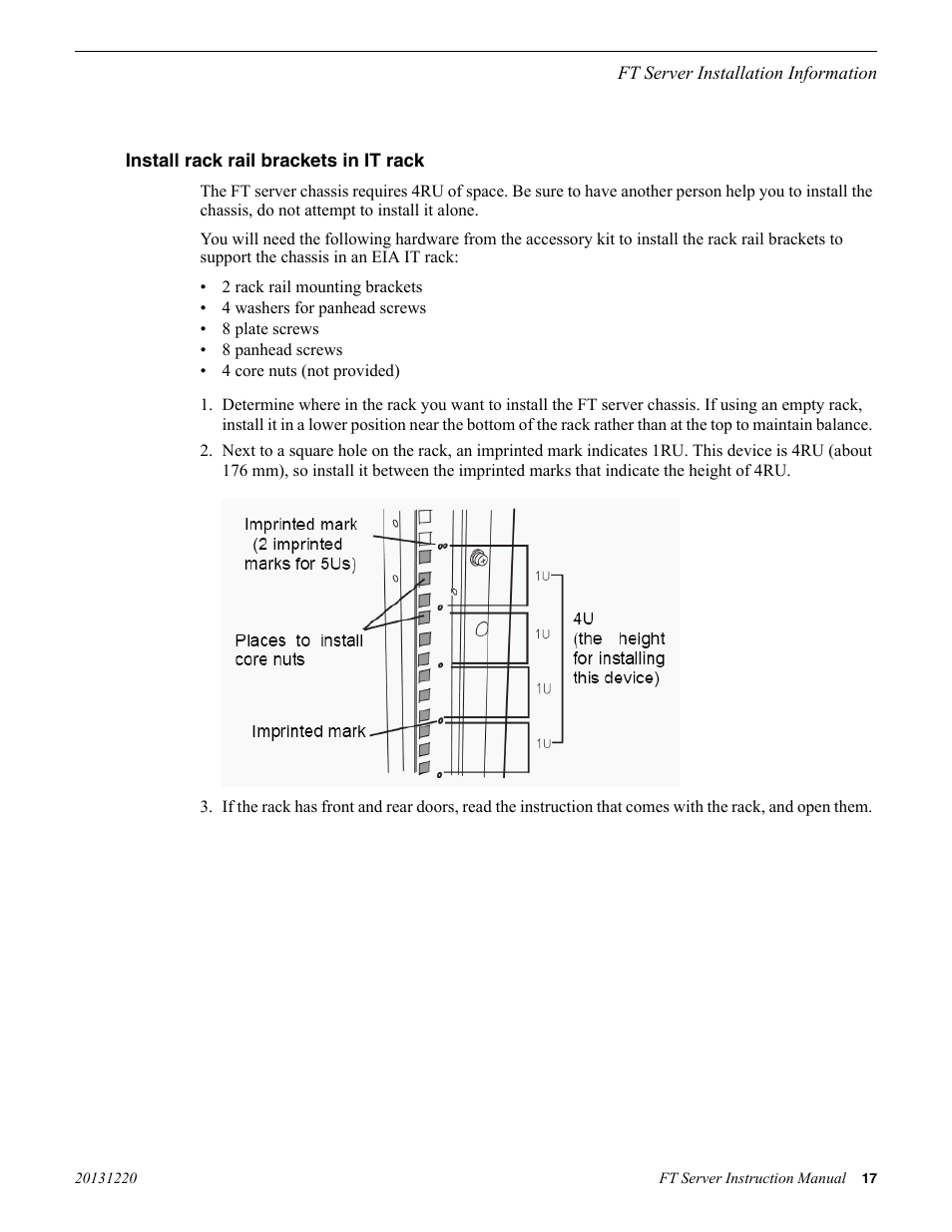 Install rack rail brackets in it rack | Grass Valley FT Server User Manual | Page 17 / 96