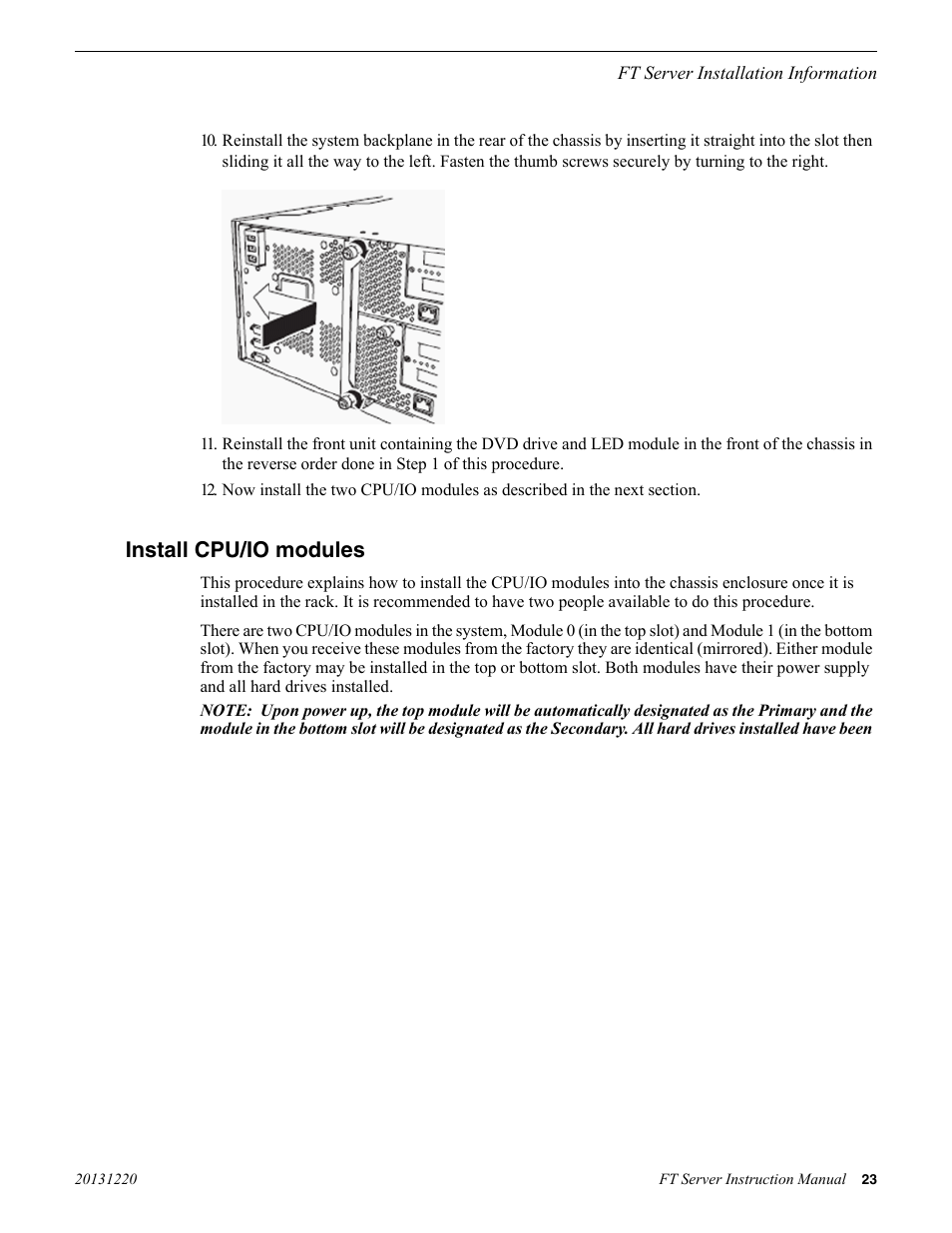 Install cpu/io modules | Grass Valley FT Server User Manual | Page 23 / 96