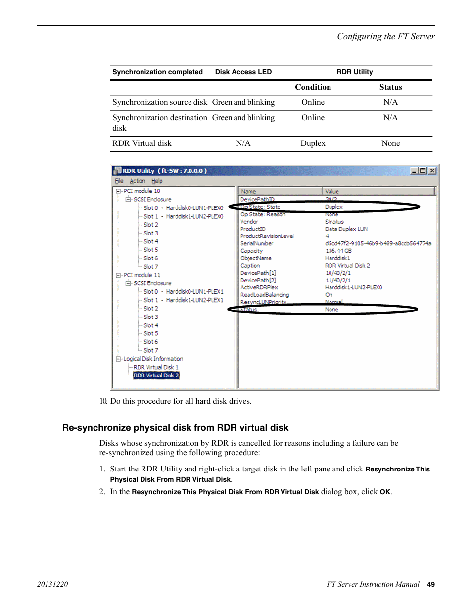 Re-synchronize physical disk from rdr virtual disk | Grass Valley FT Server User Manual | Page 49 / 96