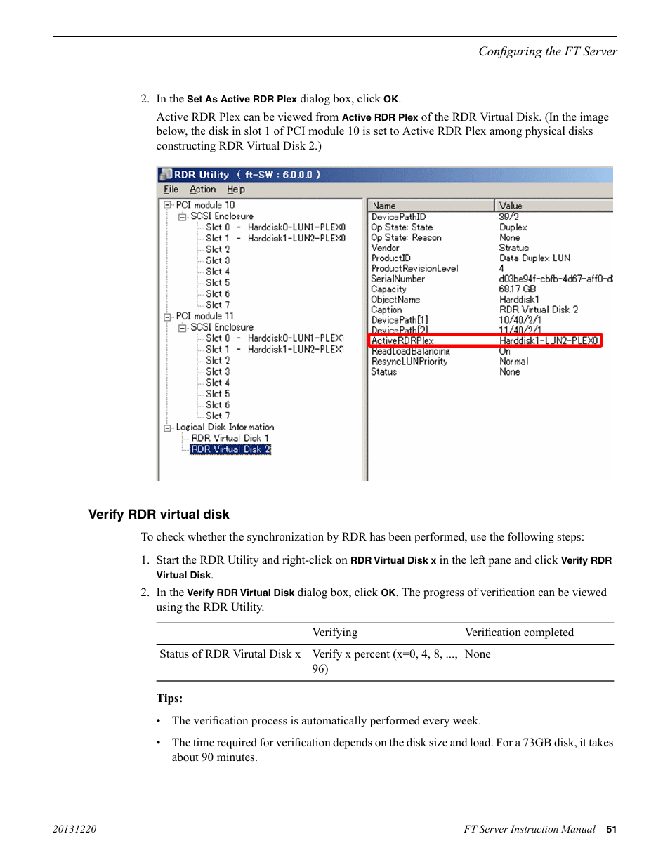 Verify rdr virtual disk | Grass Valley FT Server User Manual | Page 51 / 96