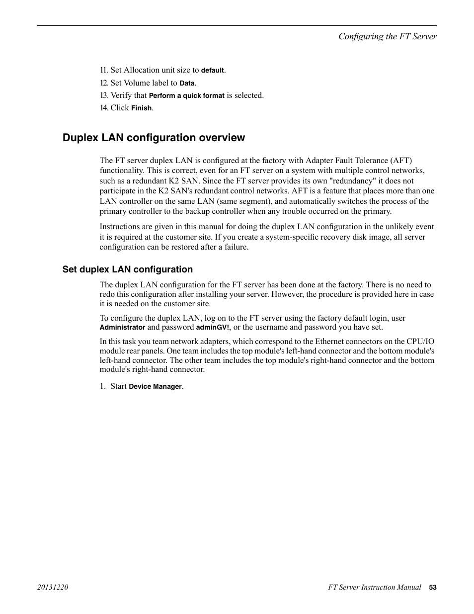 Duplex lan configuration overview, Set duplex lan configuration | Grass Valley FT Server User Manual | Page 53 / 96