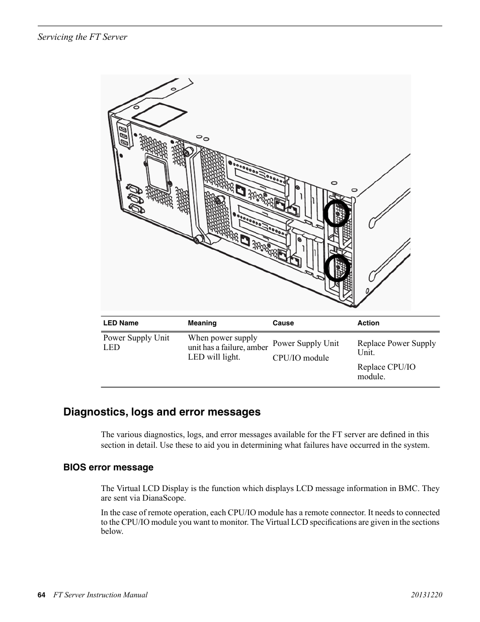 Diagnostics, logs and error messages, Bios error message | Grass Valley FT Server User Manual | Page 64 / 96