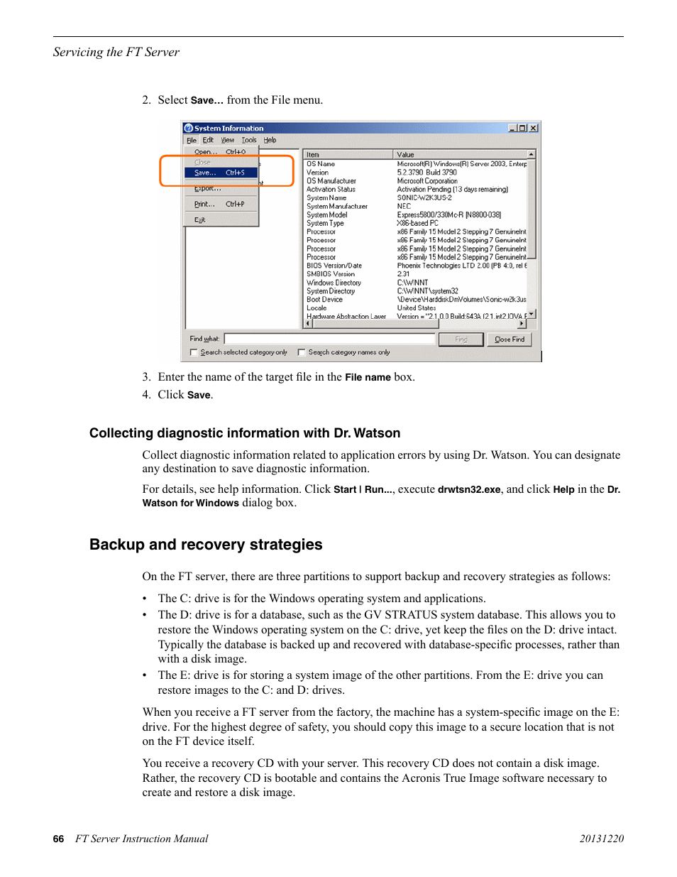 Collecting diagnostic information with dr. watson, Backup and recovery strategies | Grass Valley FT Server User Manual | Page 66 / 96