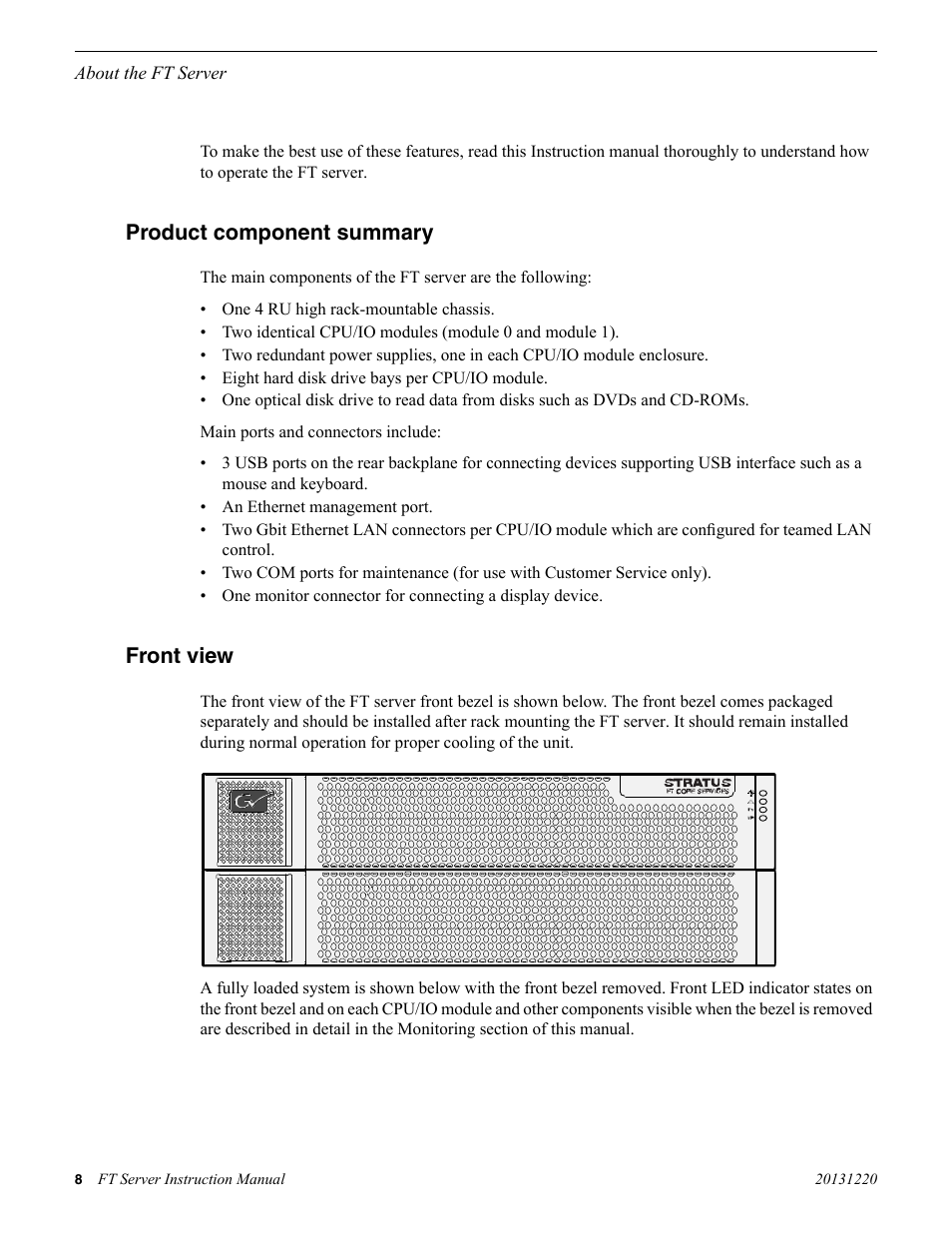 Product component summary, Front view, Product component summary front view | Grass Valley FT Server User Manual | Page 8 / 96