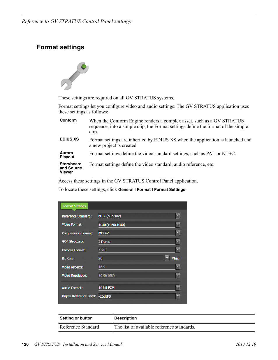 Format configuration settings, Format settings | Grass Valley GV STRATUS Installation v.3.1 User Manual | Page 120 / 510