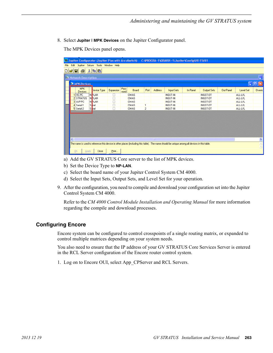 Configuring encore | Grass Valley GV STRATUS Installation v.3.1 User Manual | Page 263 / 510