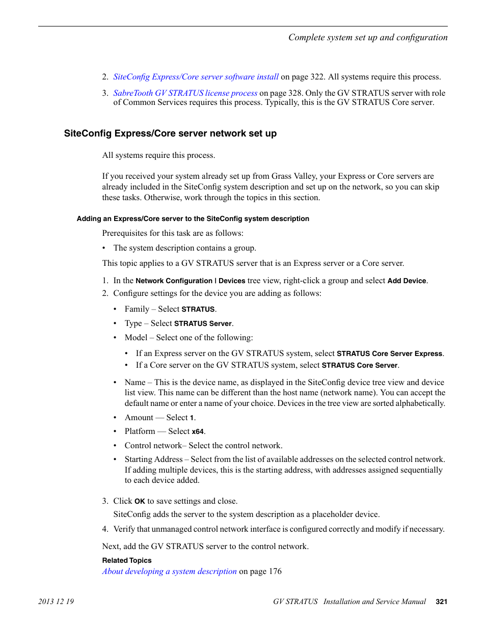 Siteconfig express/core server network set up | Grass Valley GV STRATUS Installation v.3.1 User Manual | Page 321 / 510