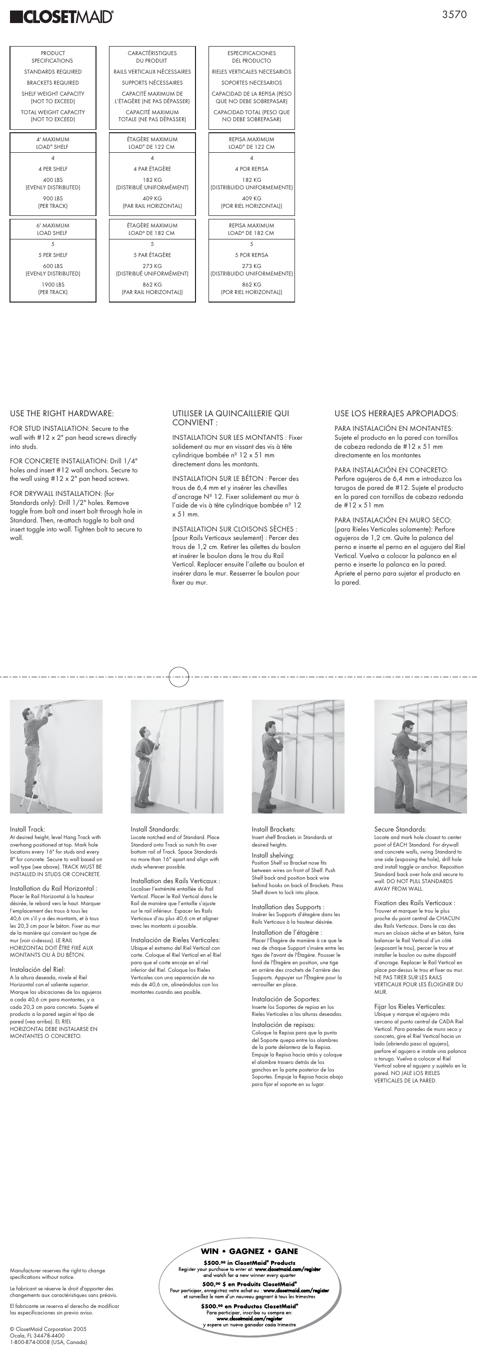 Closet Maid 3570 User Manual | 1 page