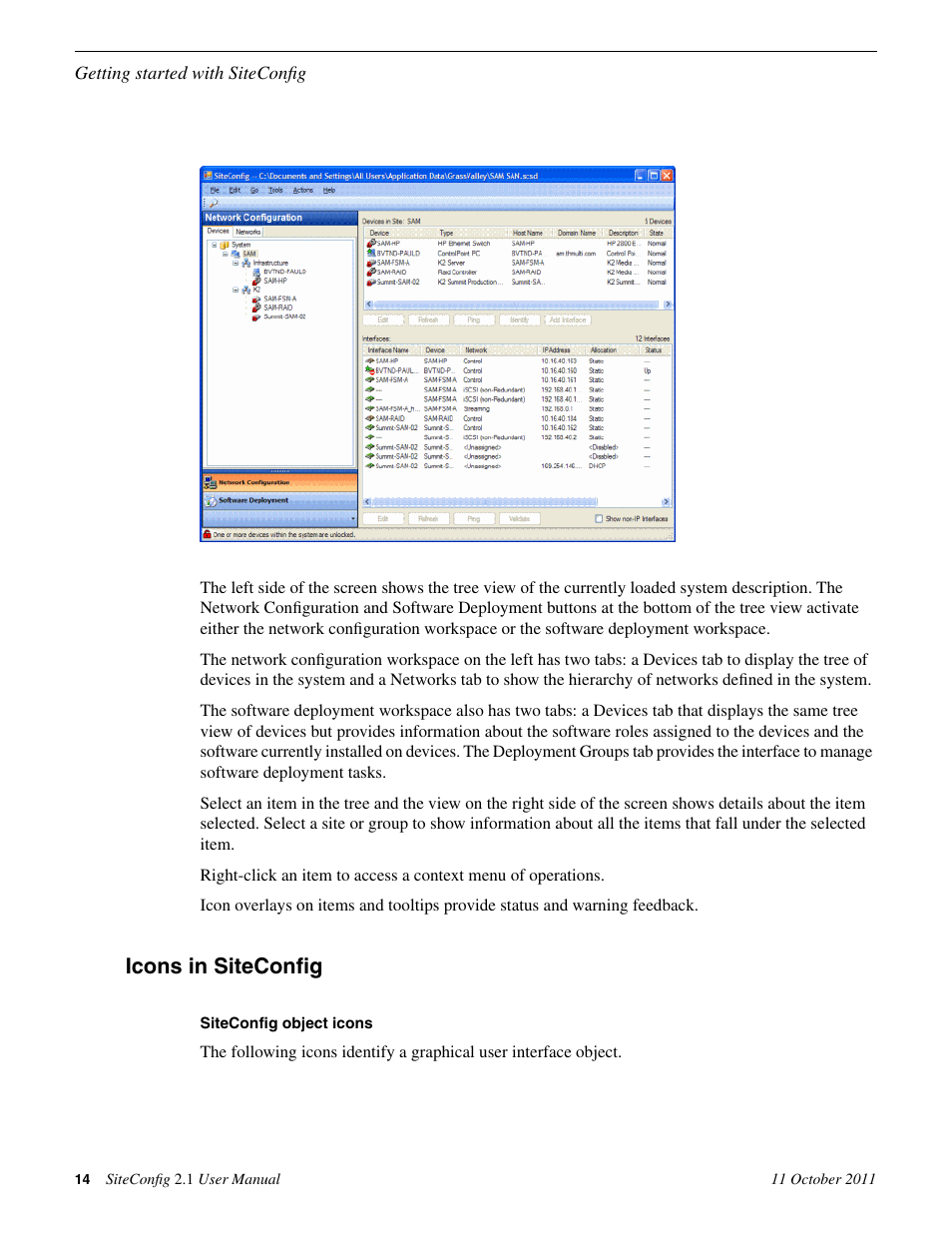 Icons in siteconfig | Grass Valley SiteConfig v.2.1 User Manual | Page 14 / 102