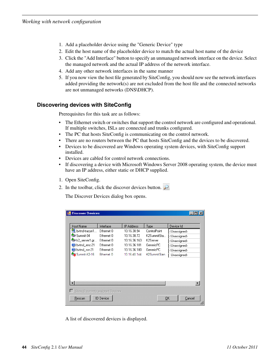 Discovering devices with siteconfig | Grass Valley SiteConfig v.2.1 User Manual | Page 44 / 102