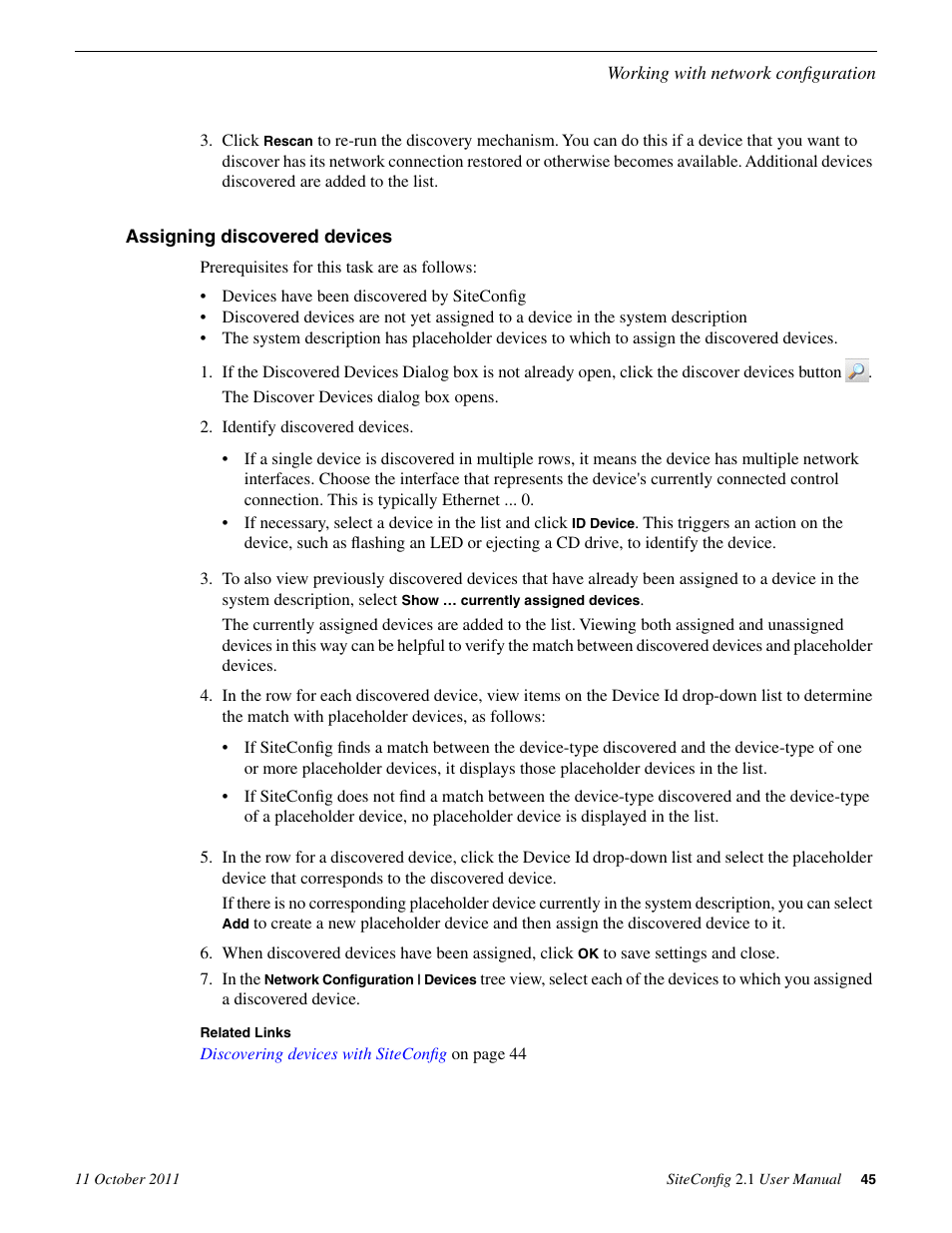 Assigning discovered devices | Grass Valley SiteConfig v.2.1 User Manual | Page 45 / 102