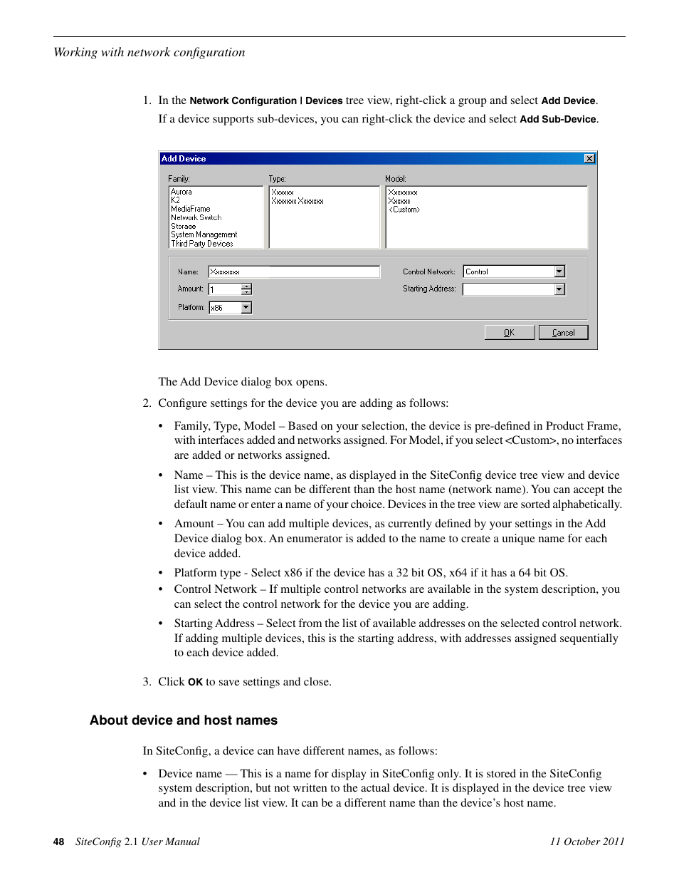 About device and host names | Grass Valley SiteConfig v.2.1 User Manual | Page 48 / 102