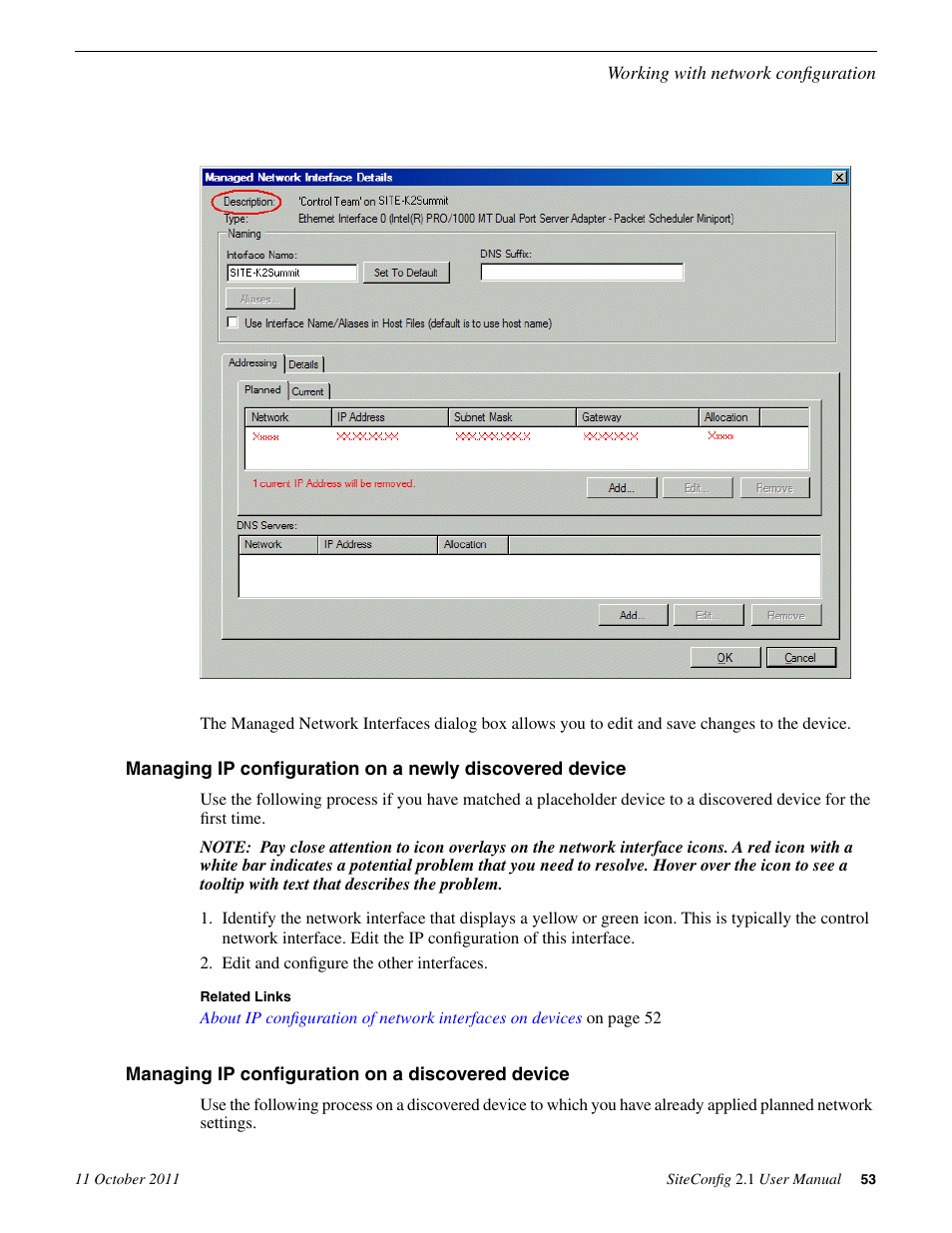 Managing ip configuration on a discovered device | Grass Valley SiteConfig v.2.1 User Manual | Page 53 / 102