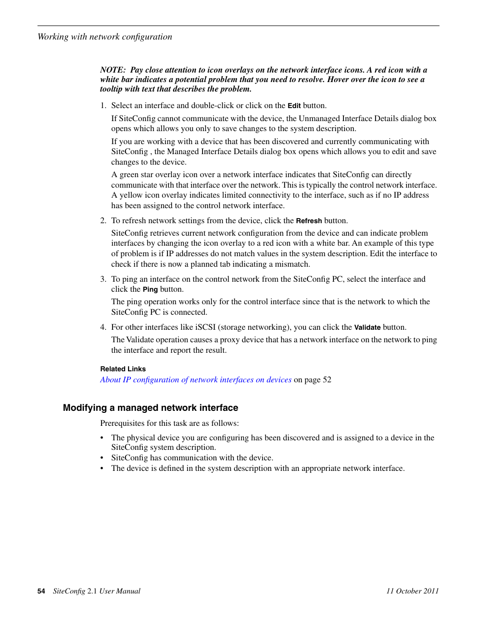 Modifying a managed network interface | Grass Valley SiteConfig v.2.1 User Manual | Page 54 / 102