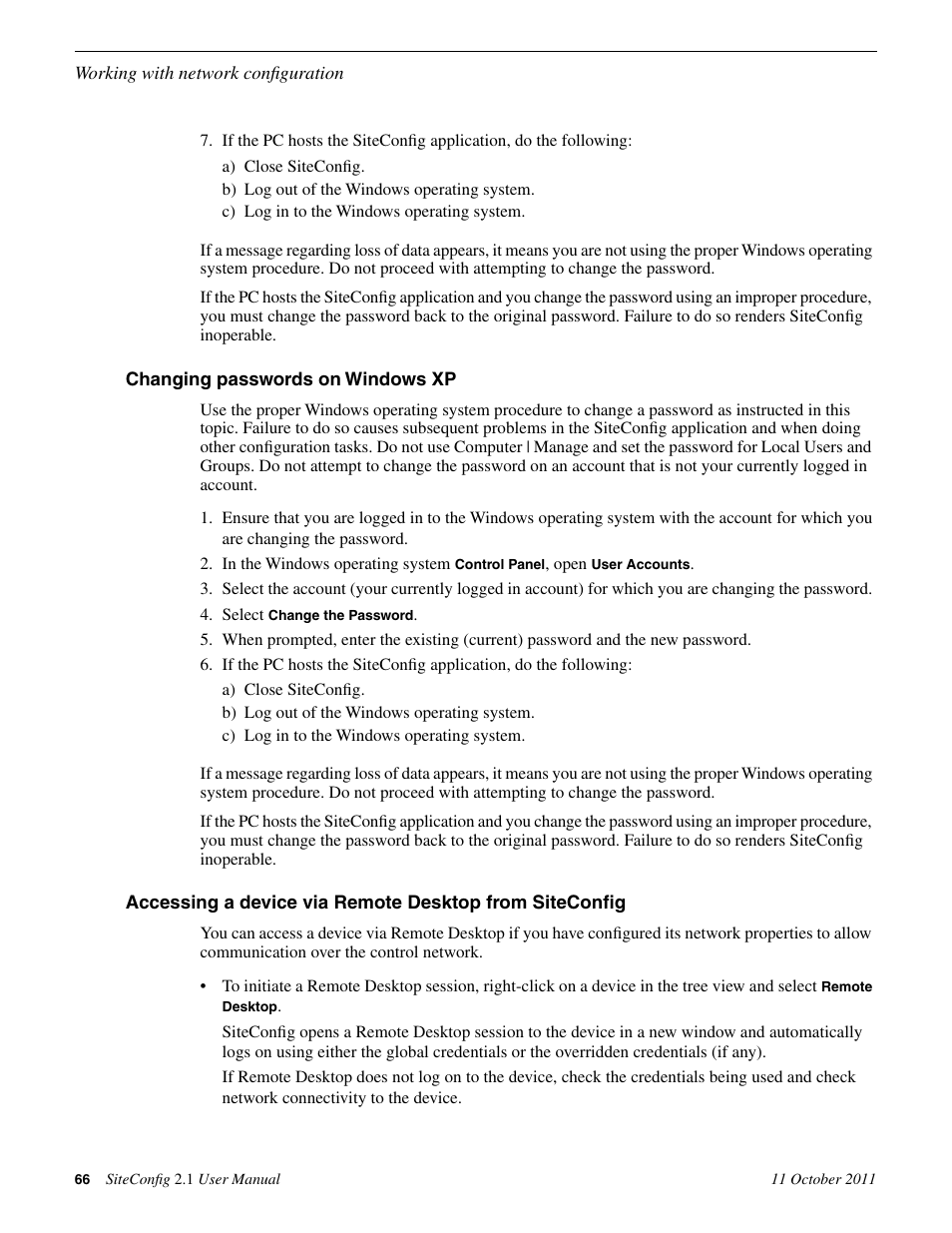 Changing passwords on windows xp | Grass Valley SiteConfig v.2.1 User Manual | Page 66 / 102